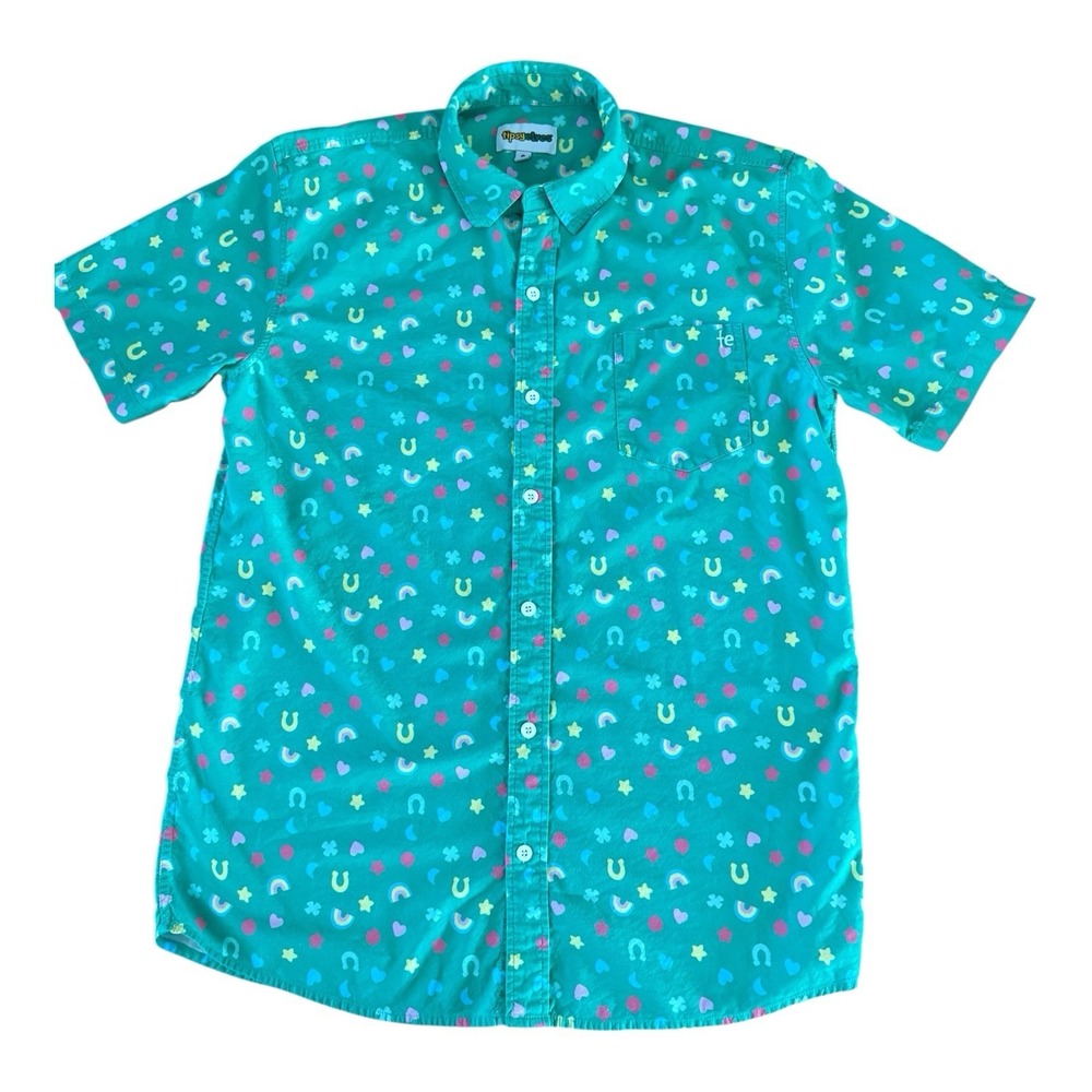 Tipsy Elves Shirt Mens Extra Large Green Lucky Charms Short Sleeve Button‎ Up XL